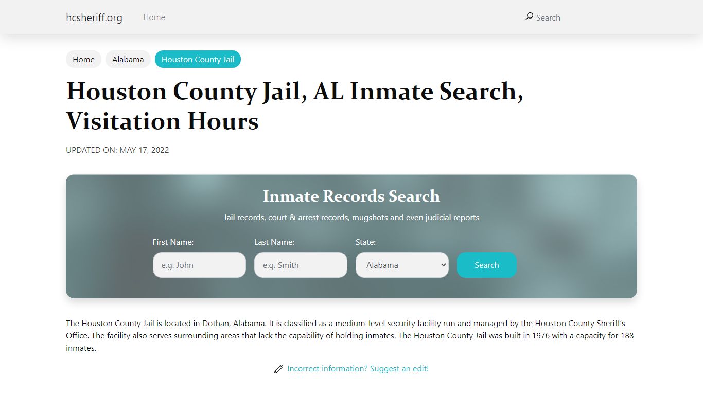 Houston County Jail, AL Inmate Search, Visitation Hours